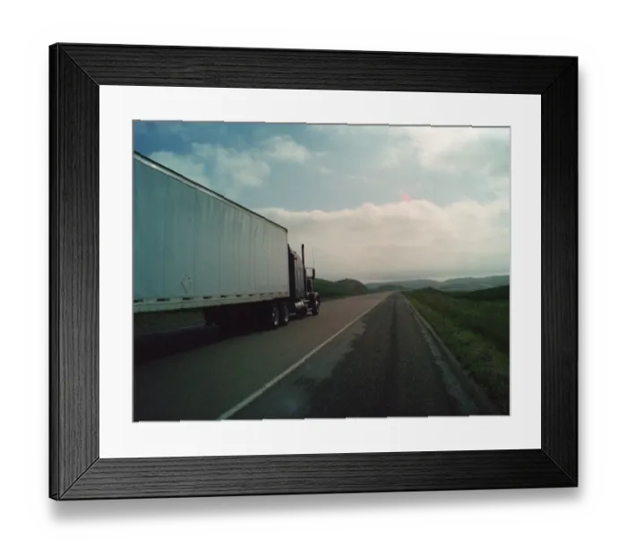 Framed Print : Ohio interstate truck on road USA July 1999 Motorcycle Tour America TOTW 3012