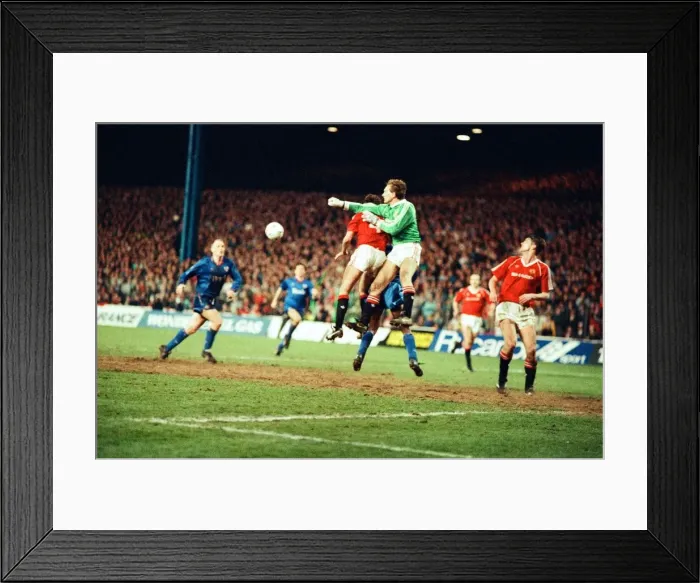 Framed Print : FA Cup Replay. Manchester United 2 v. Oldham Athletic 1. 11th April 1990 Framed Print : FA Cup Replay. Manchester United 2 v. Oldham Athletic 1. 11th April 1990