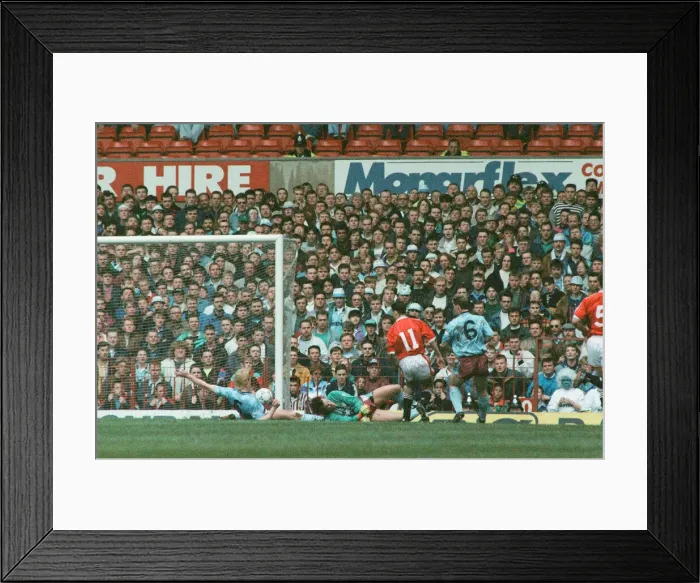Framed Print : Manchester United 1 v. Manchester City 0. Ryan Giggs scores his first goal for Framed Print : Manchester United 1 v. Manchester City 0. Ryan Giggs scores his first goal for
