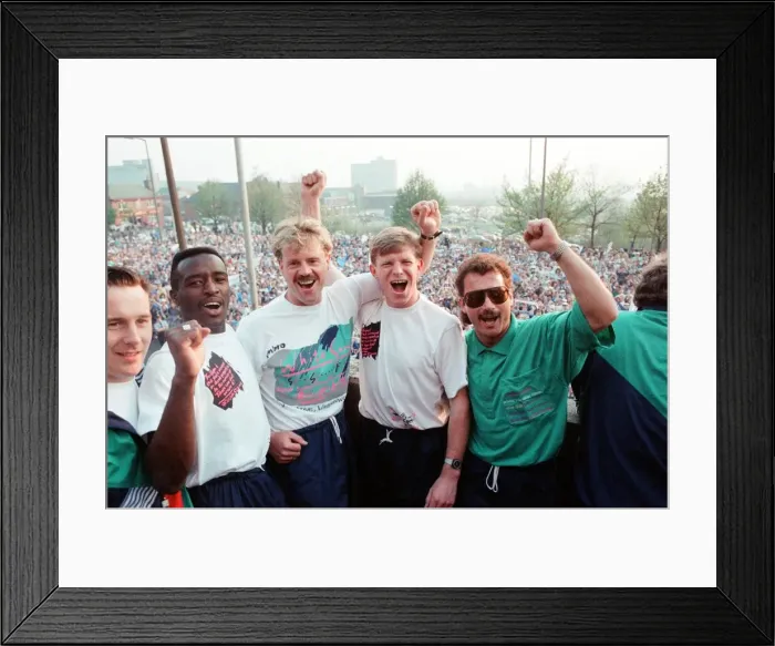 Framed Print : Littlewoods Cup. Oldham Athletic homecoming. 30th April 1990 Framed Print : Littlewoods Cup. Oldham Athletic homecoming. 30th April 1990