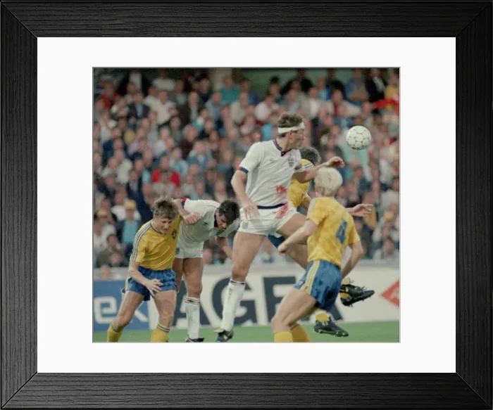 Framed Print : 6 September 1989, Sweden v England. Terry Butcher in action during the vital World Cup Framed Print : 6 September 1989, Sweden v England. Terry Butcher in action during the vital World Cup