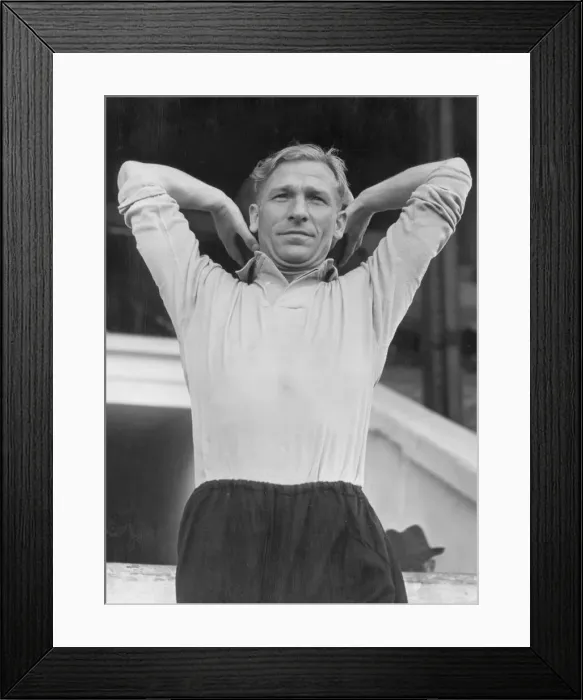 Framed Print : Manchester City goal keeper Bert Trautmann seen here with a medicine ball during a