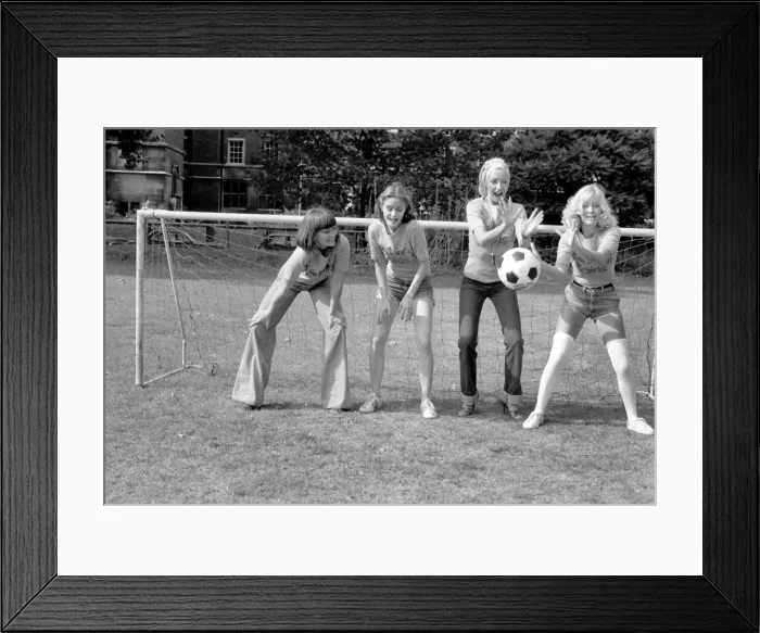Framed Print : Models and Football Trophy: The four models training today, Boo, Karen, Mary Lou and Siv Framed Print : Models and Football Trophy: The four models training today, Boo, Karen, Mary Lou and Siv