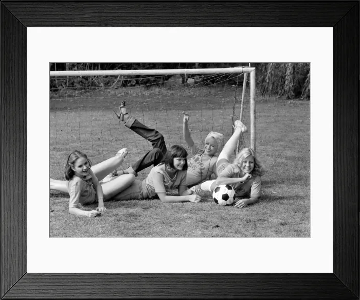 Framed Print : Models and Football Trophy: The four models training today, Boo, Karen, Mary Lou and Siv Framed Print : Models and Football Trophy: The four models training today, Boo, Karen, Mary Lou and Siv