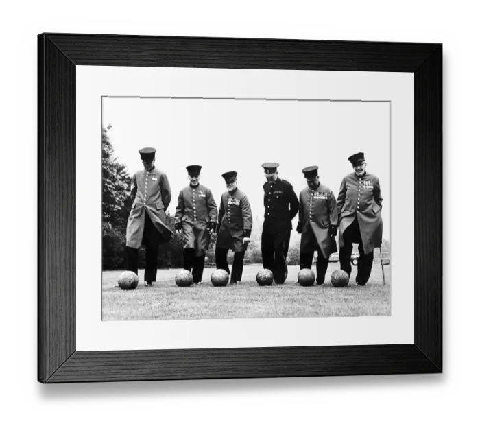 Framed Print : Chelsea Pensioners playing football. January 1970