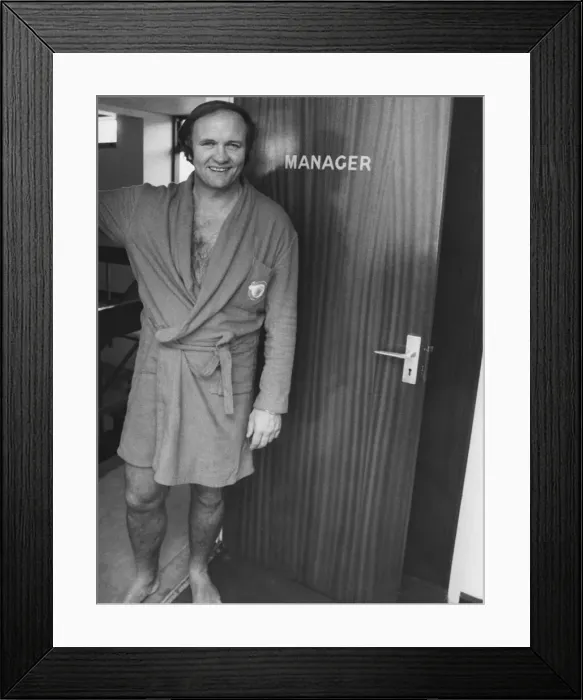 Framed Print : Manchester United manager Ron Atkinson stands at the doorway to the manager