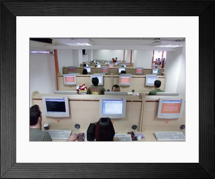 Framed Print : Easy Everything Internet Cafe Computer Shop July 1999 customers surfing net inside Framed Print : Easy Everything Internet Cafe Computer Shop July 1999 customers surfing net inside