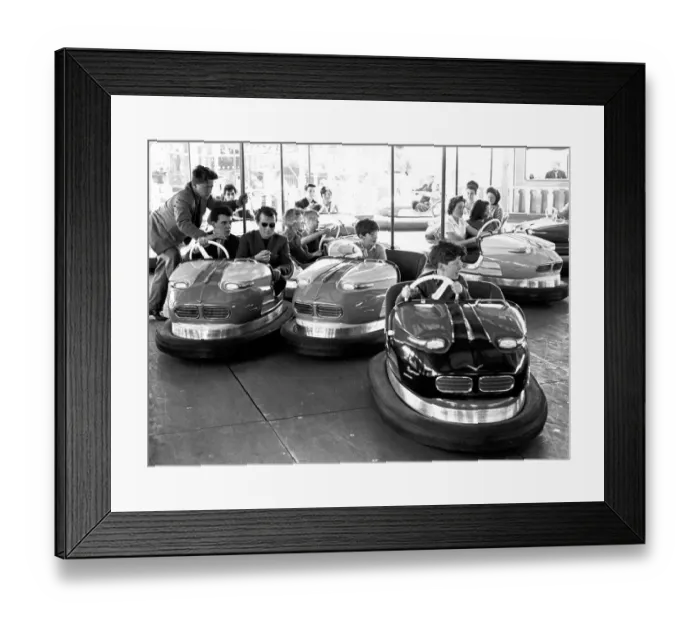 Framed Print : People enjoying the dodgems ride at Hearsall Common fair, Coventry. 3rd June 1963 Framed Print : People enjoying the dodgems ride at Hearsall Common fair, Coventry. 3rd June 1963