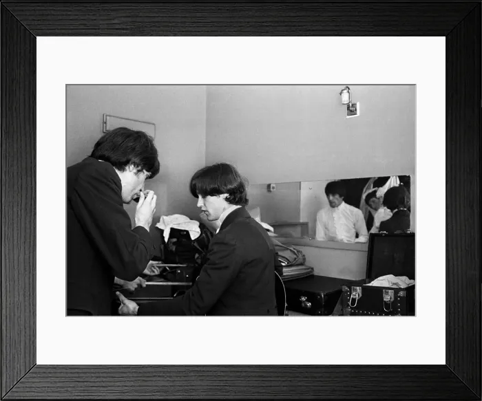 Framed Print : Ray Davies and Dave Davies of The Kinks pop group rehearsing in their dressing room Framed Print : Ray Davies and Dave Davies of The Kinks pop group rehearsing in their dressing room