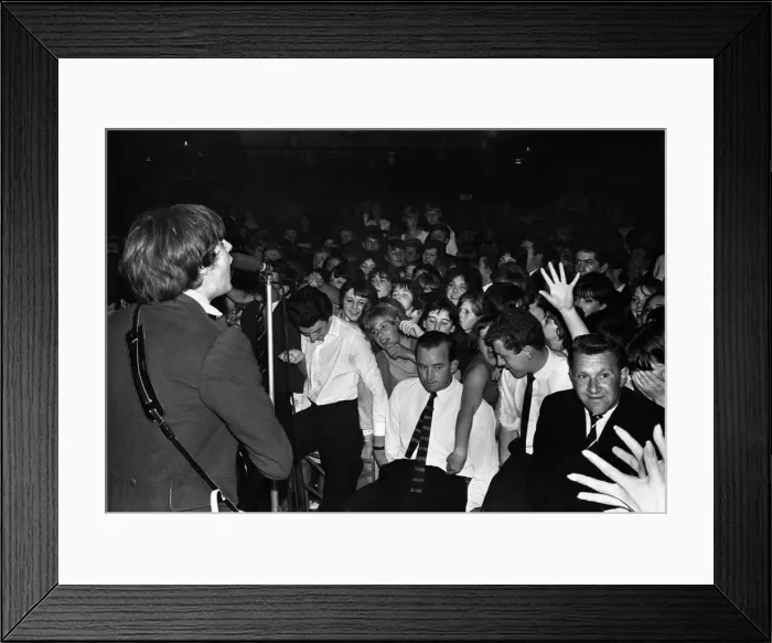 Framed Print : The Kinks on stage, singing to a large crowd September 1964 Framed Print : The Kinks on stage, singing to a large crowd September 1964