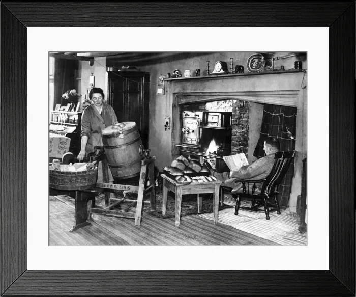 Framed Print : Butter Making in Farmhouse kitchen