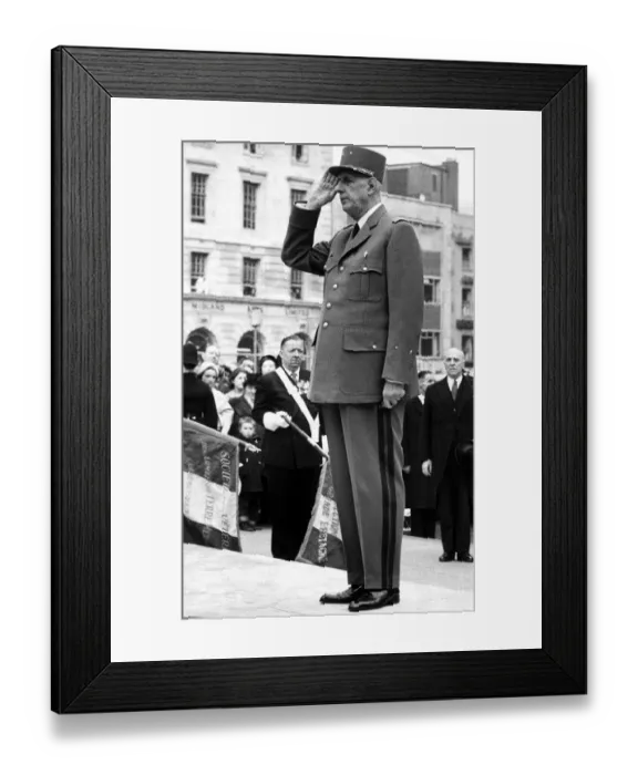 Framed Print : President Charles De Gaulle - April 1960 salutes in front of the Marshall Foch