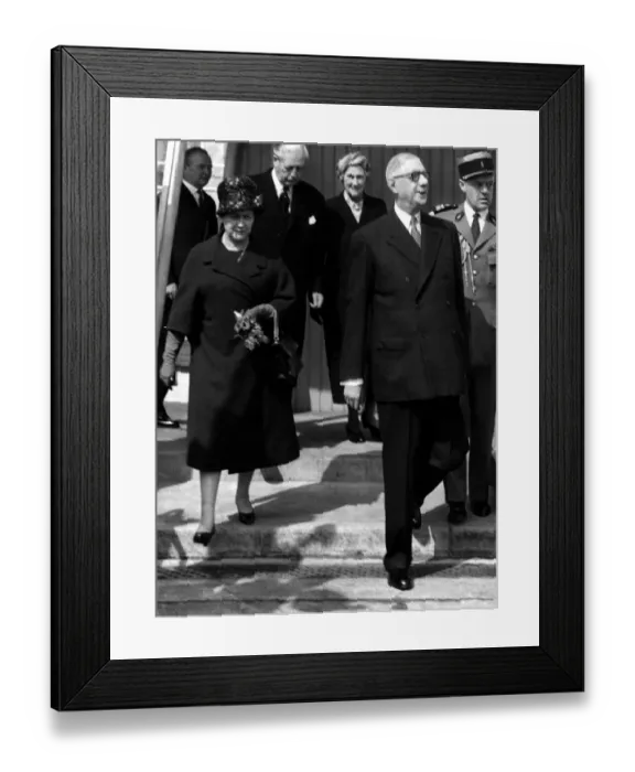 Framed Print : Madame and President Charles De Gaulle - April 1960 are seen off at London Airport