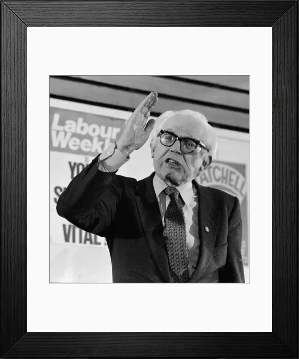 Framed Print : Michael Labour Party Leader Michael Foot seen here talking at the London College of Framed Print : Michael Labour Party Leader Michael Foot seen here talking at the London College of
