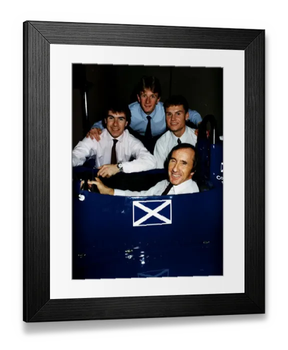 Framed Print : Jackie Stewart inside car at driving wheel Scotland St Andrews Saltire Framed Print : Jackie Stewart inside car at driving wheel Scotland St Andrews Saltire