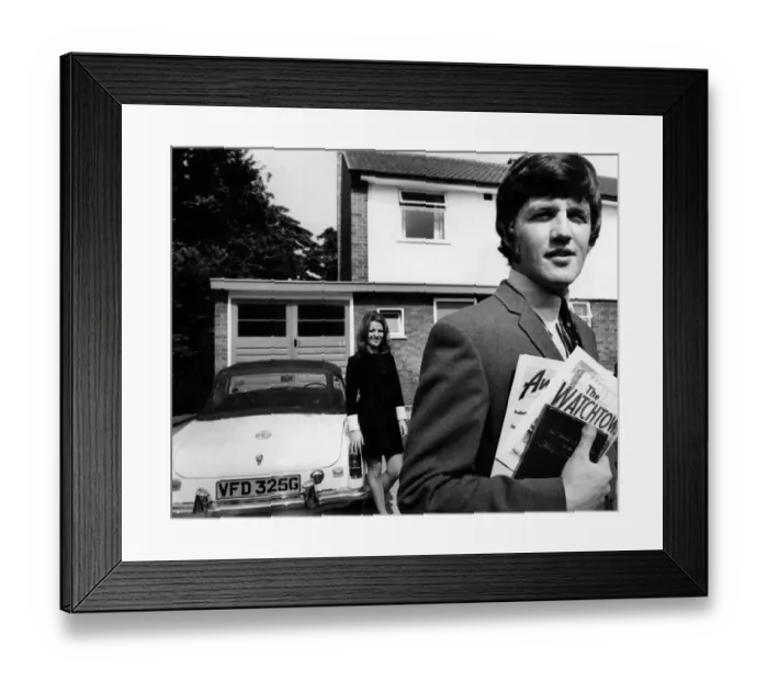 Framed Print : Wolves player Peter Knowles pictured with his wife Jean on their rounds speaking Framed Print : Wolves player Peter Knowles pictured with his wife Jean on their rounds speaking