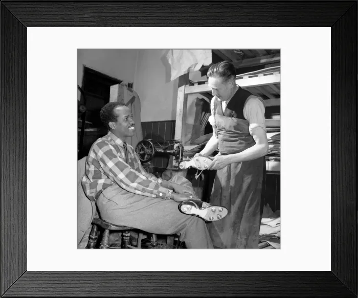 Framed Print : Cobbler seen here making a pair of mens shoes. December 1953 D7262 Framed Print : Cobbler seen here making a pair of mens shoes. December 1953 D7262