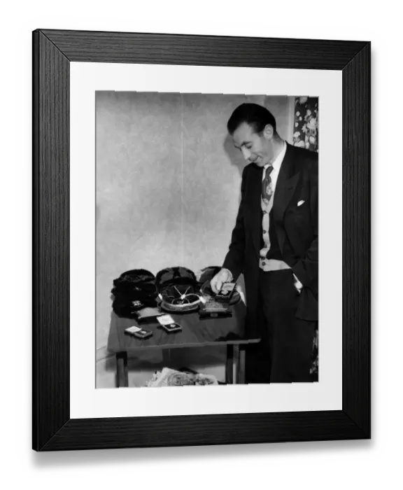 Framed Print : Stan Matthews, with a small part of his collection of caps and trophies Framed Print : Stan Matthews, with a small part of his collection of caps and trophies