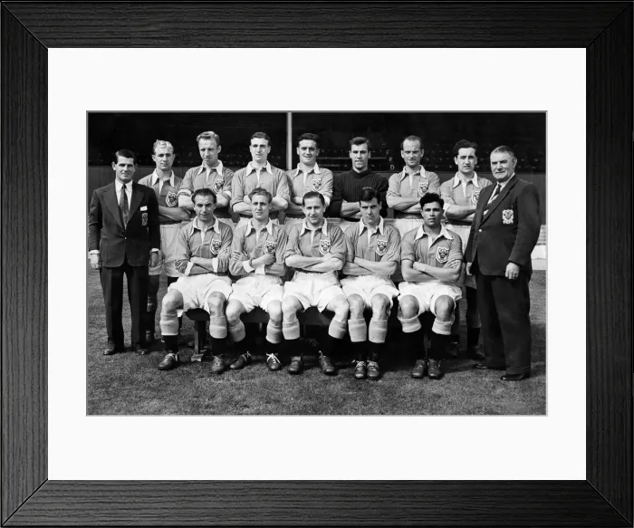Framed Print : Blackpool A. F. C. : Back row: left to right - J. Lynas (Trainer); J. Wright; T. Garrett; D