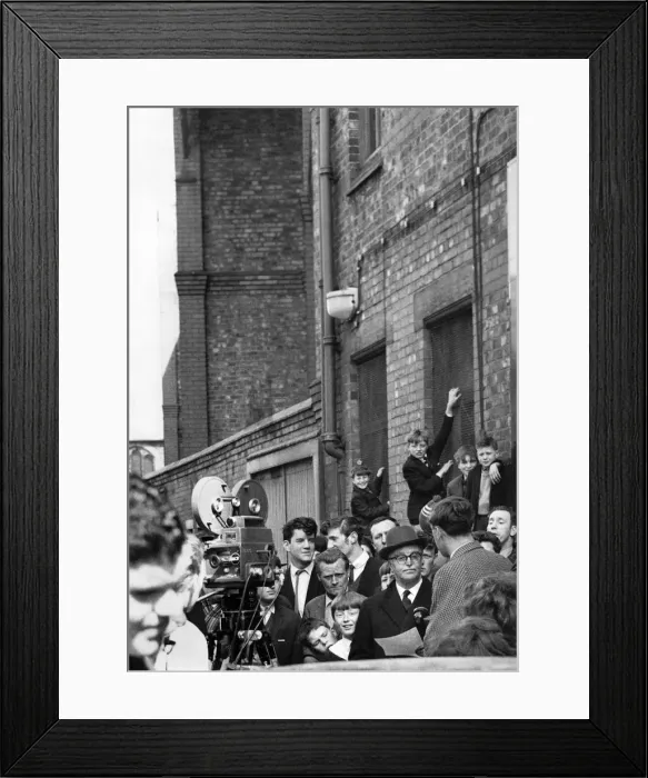 Framed Print : Everton chairman Mr. John Moores is besieged as he leaves Goodison Park Framed Print : Everton chairman Mr. John Moores is besieged as he leaves Goodison Park