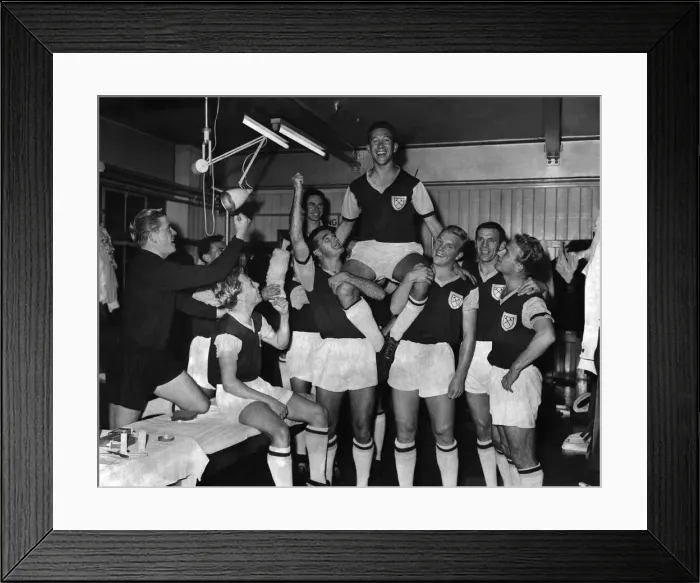 Framed Print : Ken Brown of West Ham picked to play for England. Being chaired by other members of Framed Print : Ken Brown of West Ham picked to play for England. Being chaired by other members of