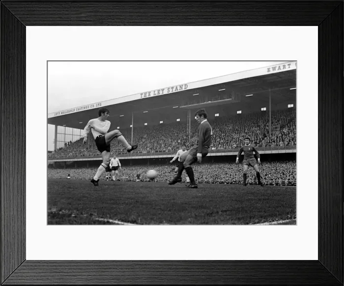 Framed Print : Derby v. Liverpool. O Hare shoots stopped by Ron Yeats. November 1969 Z10619 Framed Print : Derby v. Liverpool. O Hare shoots stopped by Ron Yeats. November 1969 Z10619