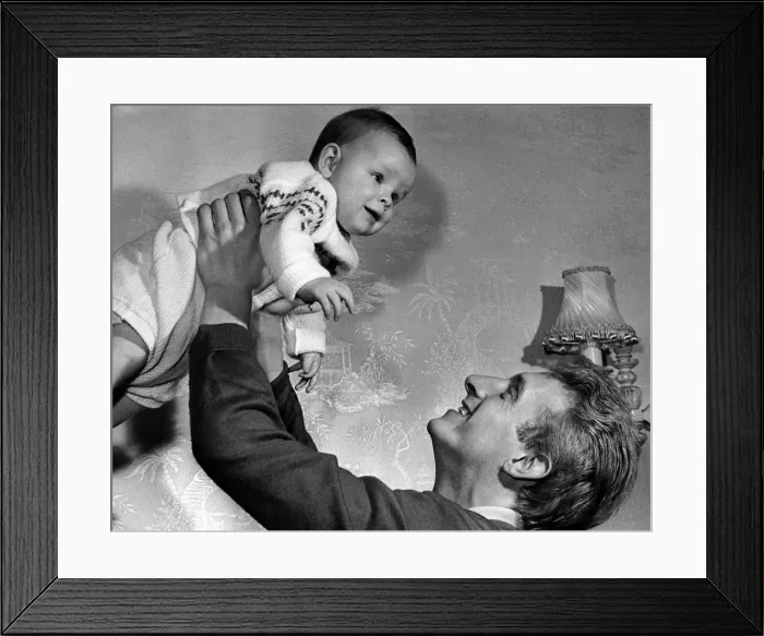 Framed Print : Roland Hicklin. Dennis Law pictured at his Manchester home with his 3 Framed Print : Roland Hicklin. Dennis Law pictured at his Manchester home with his 3
