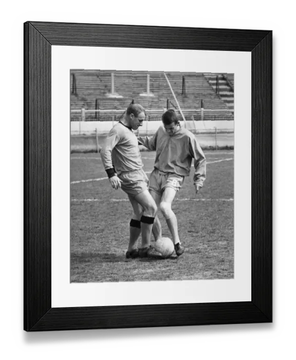 Framed Print : Tommy Docherty tackling Eddie McCreadie during his fitness test. April 1967 P011293