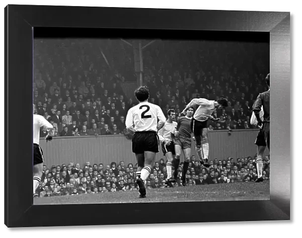 Derby v. Liverpool. McFarland clears. November 1969 Z10619-025