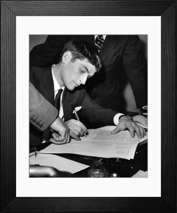 Framed Print : Close up as Johnnie Crossan signs today at Maine Rd, for M / cr Framed Print : Close up as Johnnie Crossan signs today at Maine Rd, for M / cr