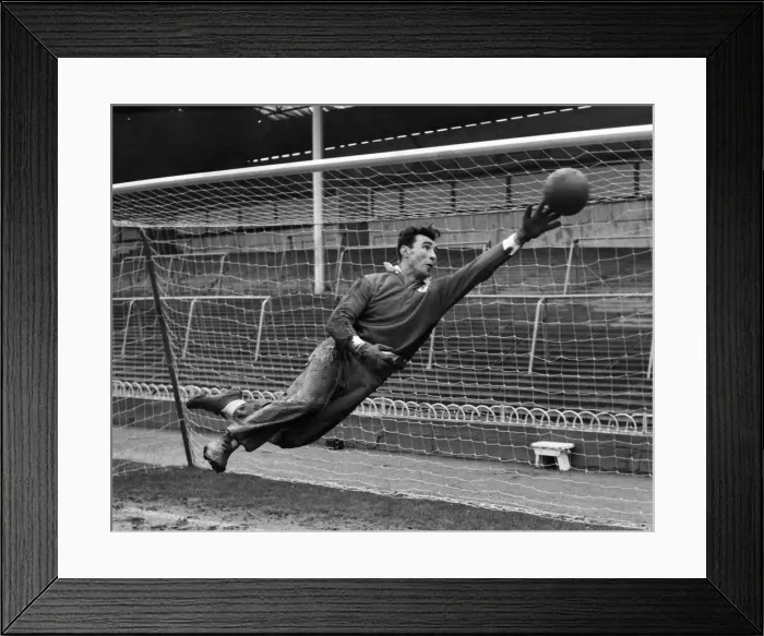 Framed Print : Benefica Team Train at Tottenham. Alberto da Costa Pereira Goalkeeper making acrobatic