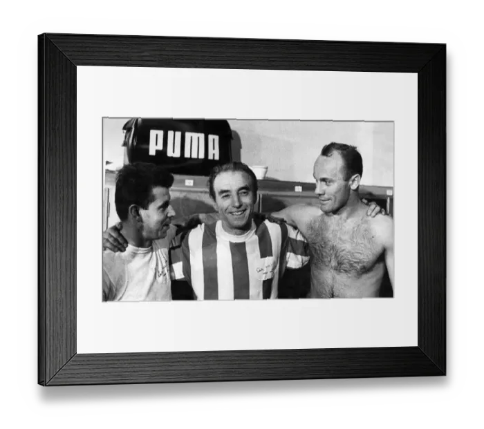 Framed Print : Masopust (left) and Popluhar with Stanley Mattheus after the game. April 1965 P011225