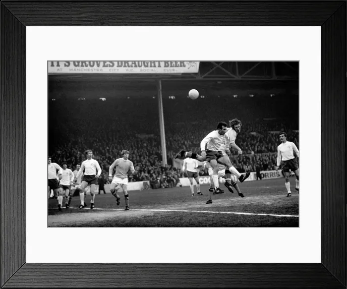 Framed Print : Manchester City v. Leeds United. Bowyer the City inside left gets in a fine backheads in Framed Print : Manchester City v. Leeds United. Bowyer the City inside left gets in a fine backheads in
