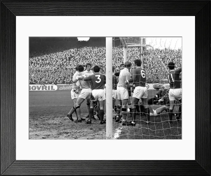 Framed Print : Manchester City 4 v. Manchester United 0. The referee sorts out trouble in United