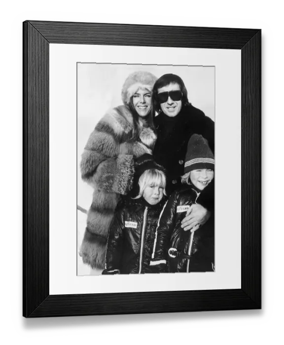 Framed Print : Jackie Stewart with wife Helen and sons Paul Stewart and Mark Stewart in Geneva 1974