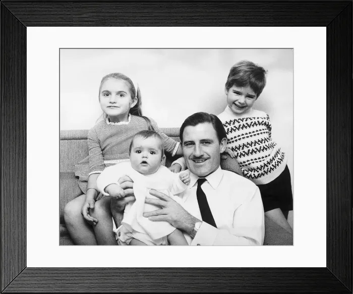 Framed Print : Graham Hill motor racing driver with his children at home Framed Print : Graham Hill motor racing driver with his children at home