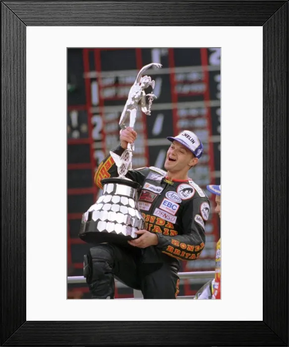 Framed Print : Phillip McCallen Motorcycle Racing TT Hat Trick Winner holds the TT Trophy which is 90 Framed Print : Phillip McCallen Motorcycle Racing TT Hat Trick Winner holds the TT Trophy which is 90