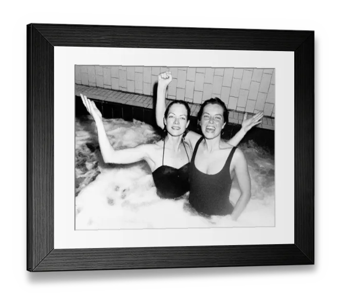 Framed Print : Jenny Seagrove Actress with Greta Scaatchi in jacuzzi celebrating 100 Lengths each Framed Print : Jenny Seagrove Actress with Greta Scaatchi in jacuzzi celebrating 100 Lengths each