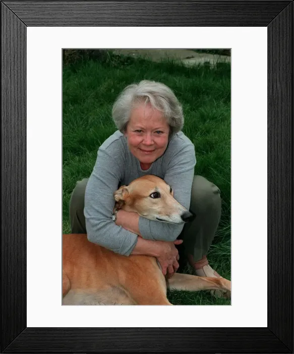 Framed Print : Annette Crosbie Actress April 98 With one of her greyhound dogs A©Mirrorpix