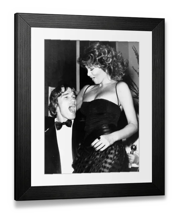Framed Print : Raquel Welch actress with Arnold Schwarzenegger