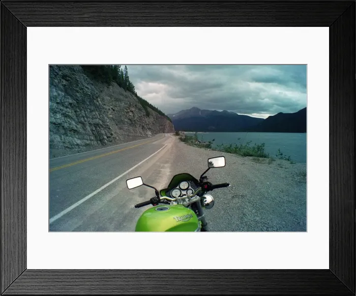 Framed Print : Muncho Lake British Columbia July 1999 Motorcycle tour Triumph motorbike Framed Print : Muncho Lake British Columbia July 1999 Motorcycle tour Triumph motorbike