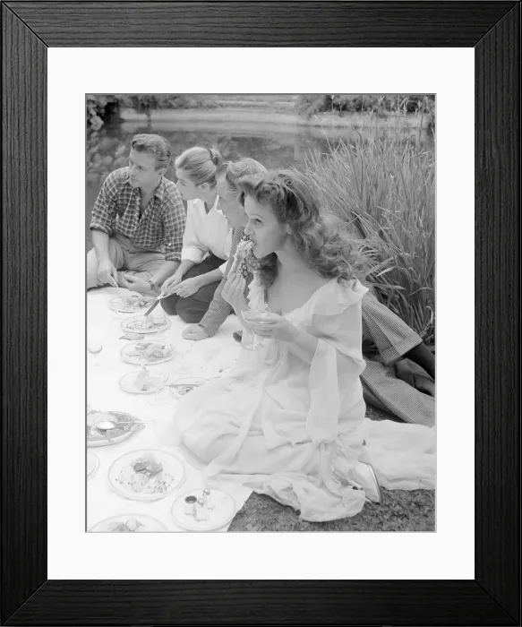 Framed Print : Left to right Jacques Sernas, Eric Portman, Unknown and Nadia Gray seen here at a Framed Print : Left to right Jacques Sernas, Eric Portman, Unknown and Nadia Gray seen here at a