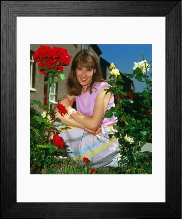 Framed Print : Phyllis Logan sitting in her garden July 1984 Framed Print : Phyllis Logan sitting in her garden July 1984