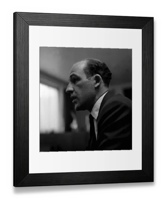 Framed Print : Stirling Moss in his London office May 1964