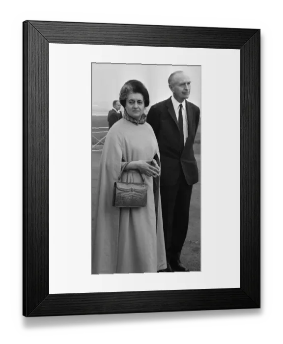 Framed Print : Indian Prime Minister Mrs Indira Gandhi seen here being greeted by Foreign Secretary Sir Framed Print : Indian Prime Minister Mrs Indira Gandhi seen here being greeted by Foreign Secretary Sir