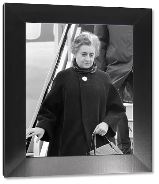Mrs Indira Gandhi Indian Prime Minister seen here at Heathrow airport were she broke her