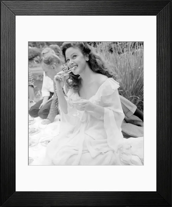 Framed Print : Actress Nadia Gray seen here at a birthday pinic party thrown by Eric Portman (Background