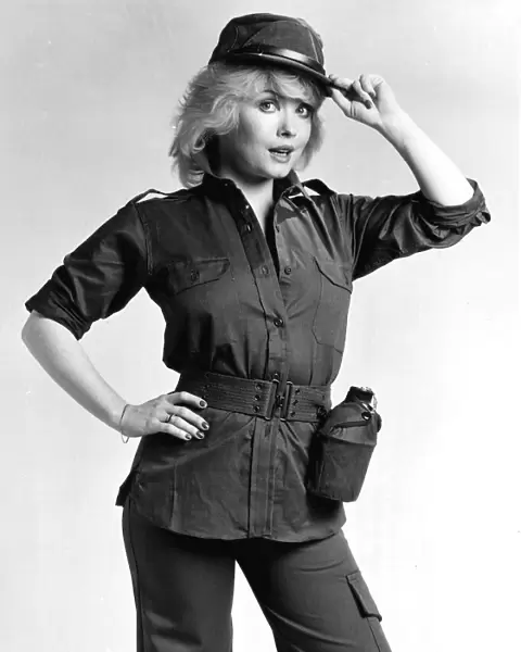 Actress Deborah Watling 1979 Dressed as soldier for television programme Danger UXB