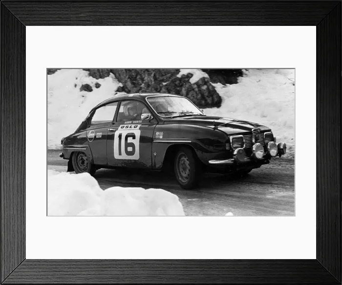 Framed Print : Arne Hertz and Lindberg driving Saab V4 Monte Carlo Rally in the St Auban Stage1970