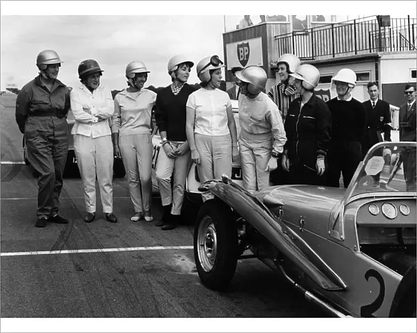 Female racing drivers at Brands Hatch in Kent 1962 L to R Mary Wheeler Gillian